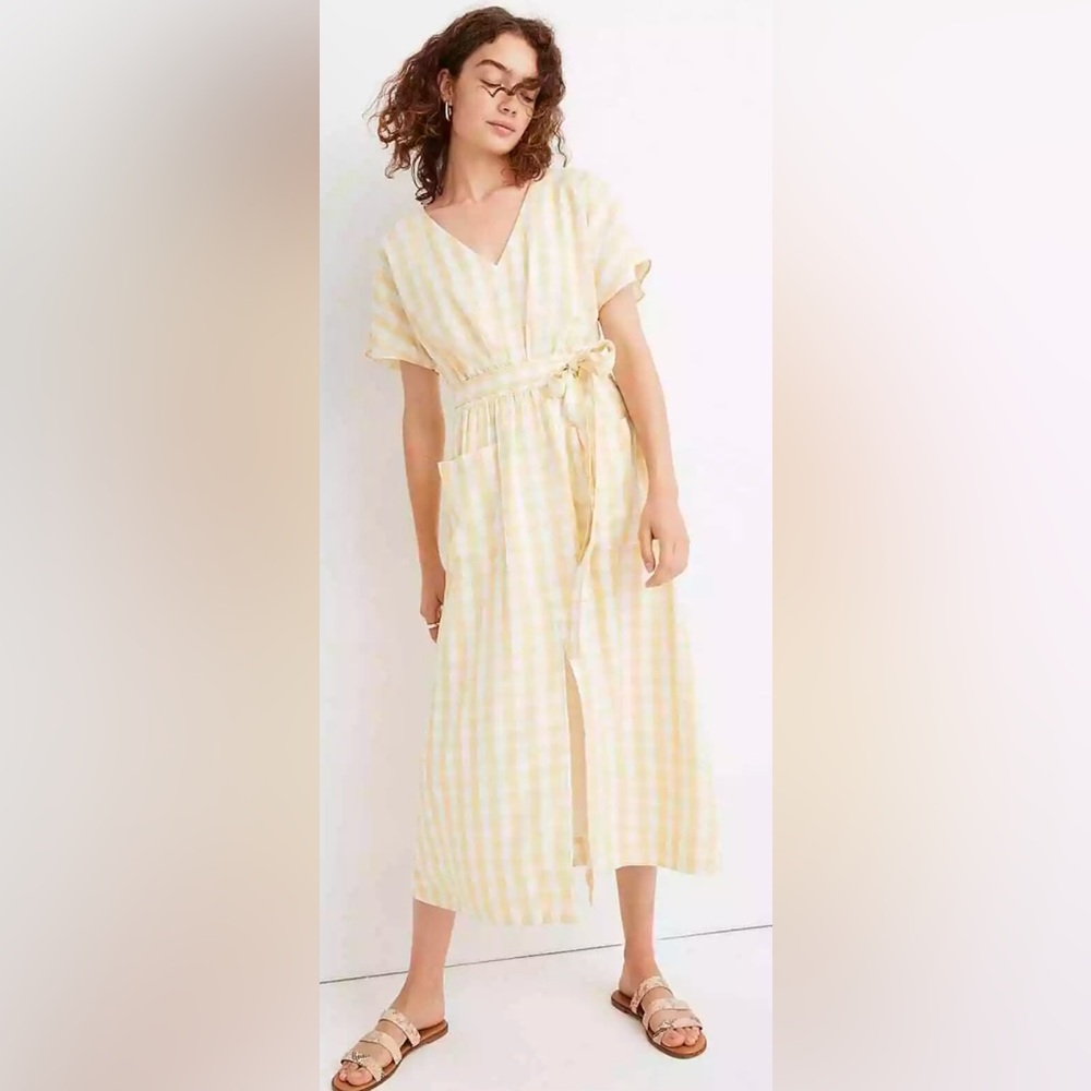 Madewell Short Sleeve Fully Lined Cottagecore Gingham Midi Dress Size 12